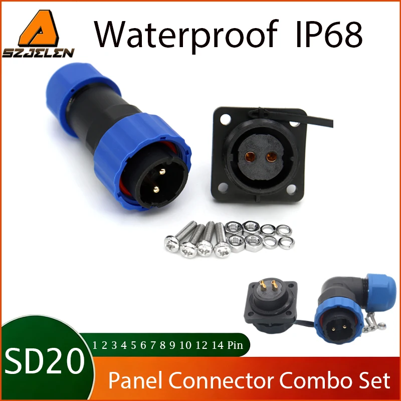 

5Sets SD20 Ip68 Waterproof Panel Mount Connector Female/Male Plug Socket 1 2 3 4 5 6 7 8 9 10 12 14 Pin Industrial Equipments