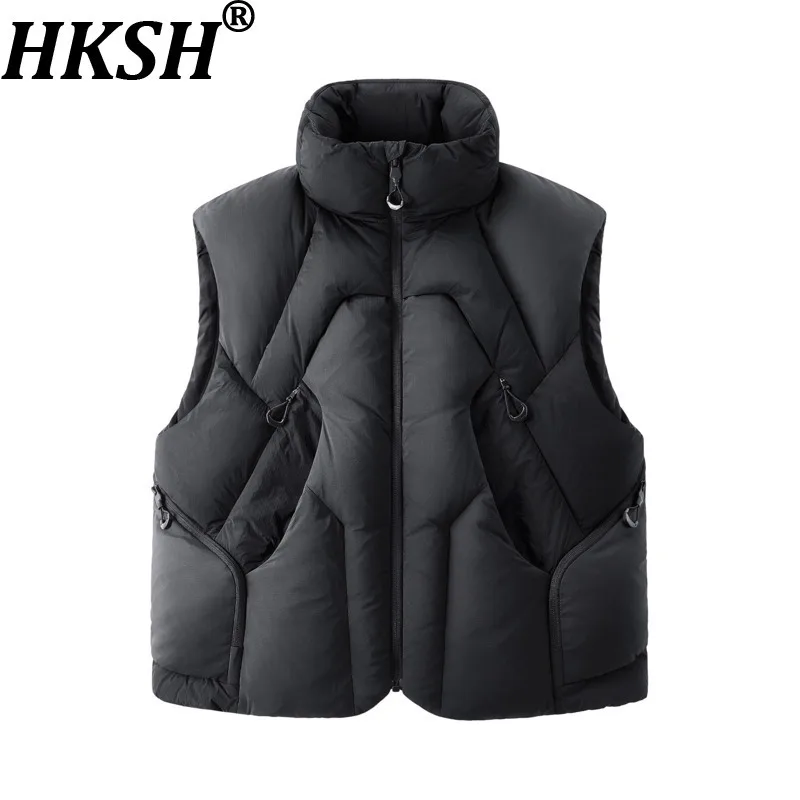 HKSH Autumn Winter New Men Tide Dark Deconstructed White Duck Down Vest Multi-pocket Thickened Warm Ins Padded Waistcoat HK16609
