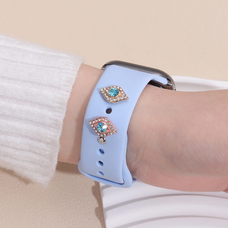 Demon Eye Decorative Charms for Iwatch Watchband Cute Shiny Blue Zircon Jewelry Accessories Charm for Apple Watch Silicone Strap