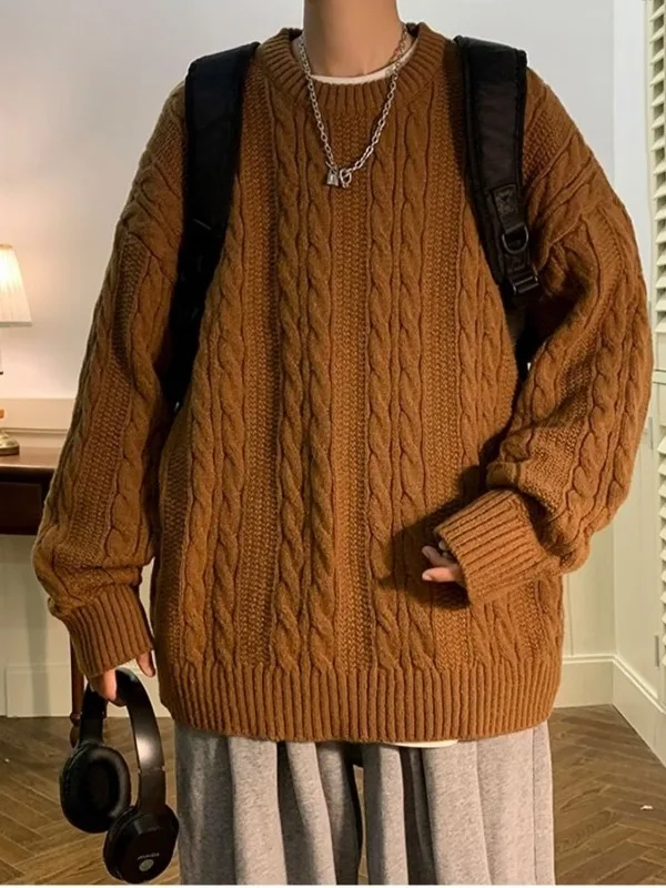 

Loose Men's Knitted Sweater Winter Sle Vintage Lazy Faion Japanese Twist High Quali Men's Knitwear Casual round Ne Lo...