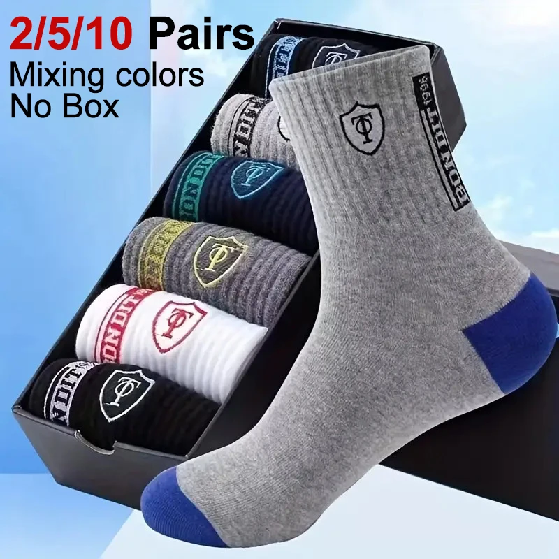 2/5/10 Pairs Breathable Men Casual Socks Trendy Versatile Autumn Winter Men Socks Sweat Absorbing And Deodorizing Business Socks