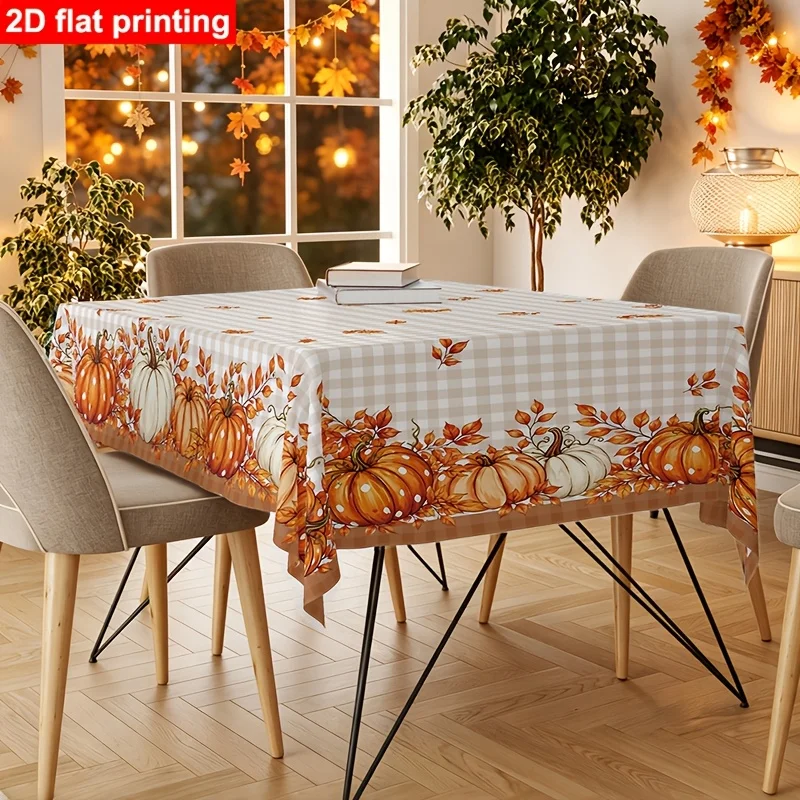1pc 2D flat patterned pumpkin and maple leaf tablecloth in a flat design, American style.PMJ