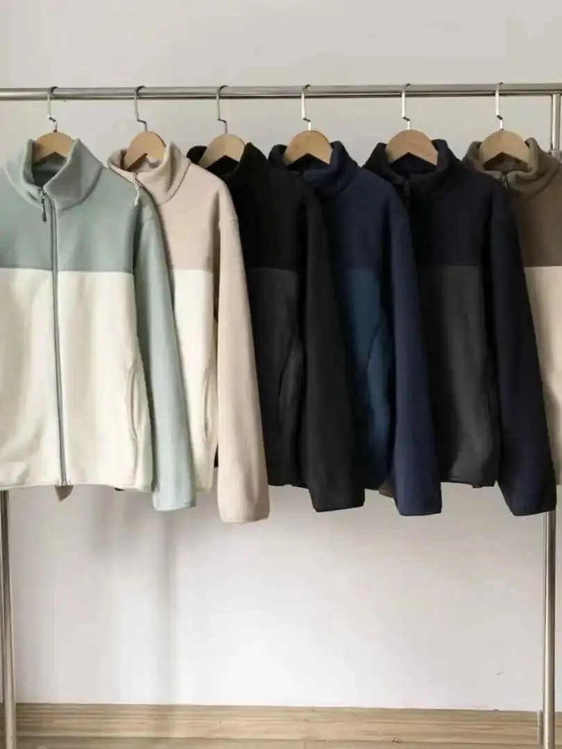 

Double-Sided Fce Casual Jaet Color Blo Design Stand Collar ex Autumn Winter Warm Outerwear Polyester Fiber Coat