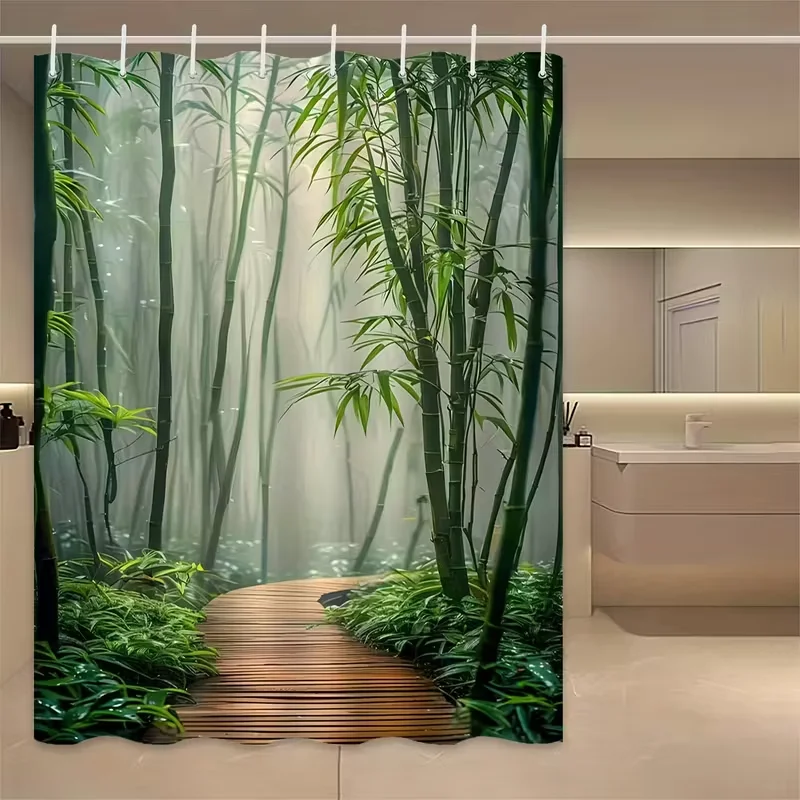 

VIKAMA Ins-Style Illustrated Shower Curtain Wet/Dry Separation Bathroom Shower Curtain Dormitory Window Curtain Home Decor