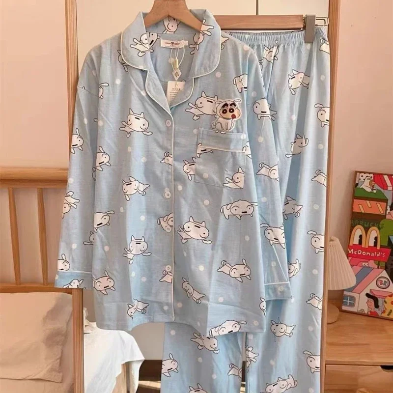 

Kawaii Crayon Shin-chan Anime Women Pajamas Cartoon Cute Can Go Out Long Sleeve Pants Two-piece Spring Fall Comfortable Homewear