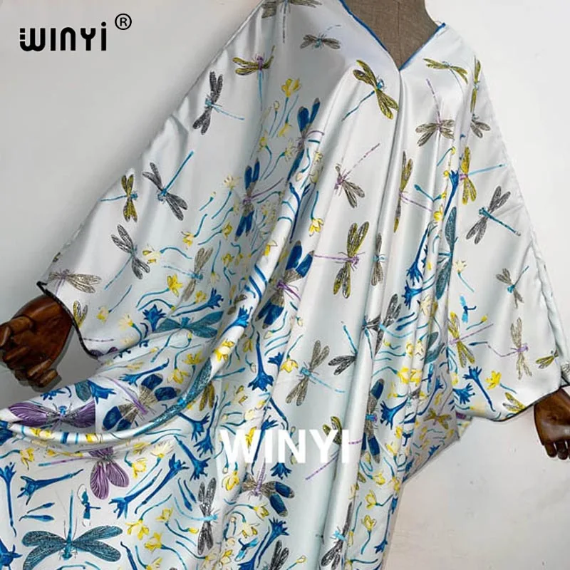 High-quality Summer Middle East hand-rolled twill fashion print street WINYI Maxi women's robes long beach V-neck Bohemian dress