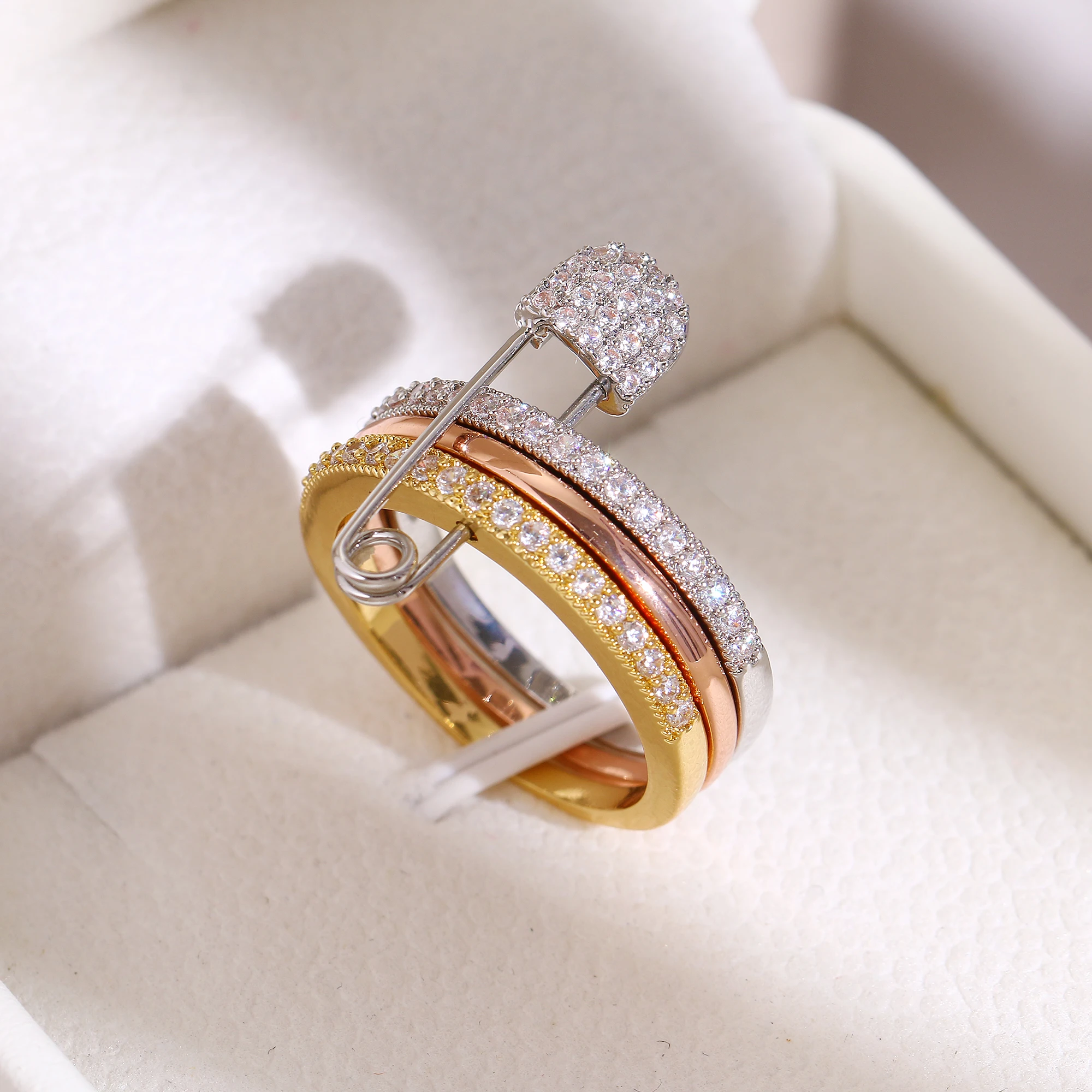 2025 New Product Three color Pin Ring for Women Office Party Friends Gift Jewelry Accessories