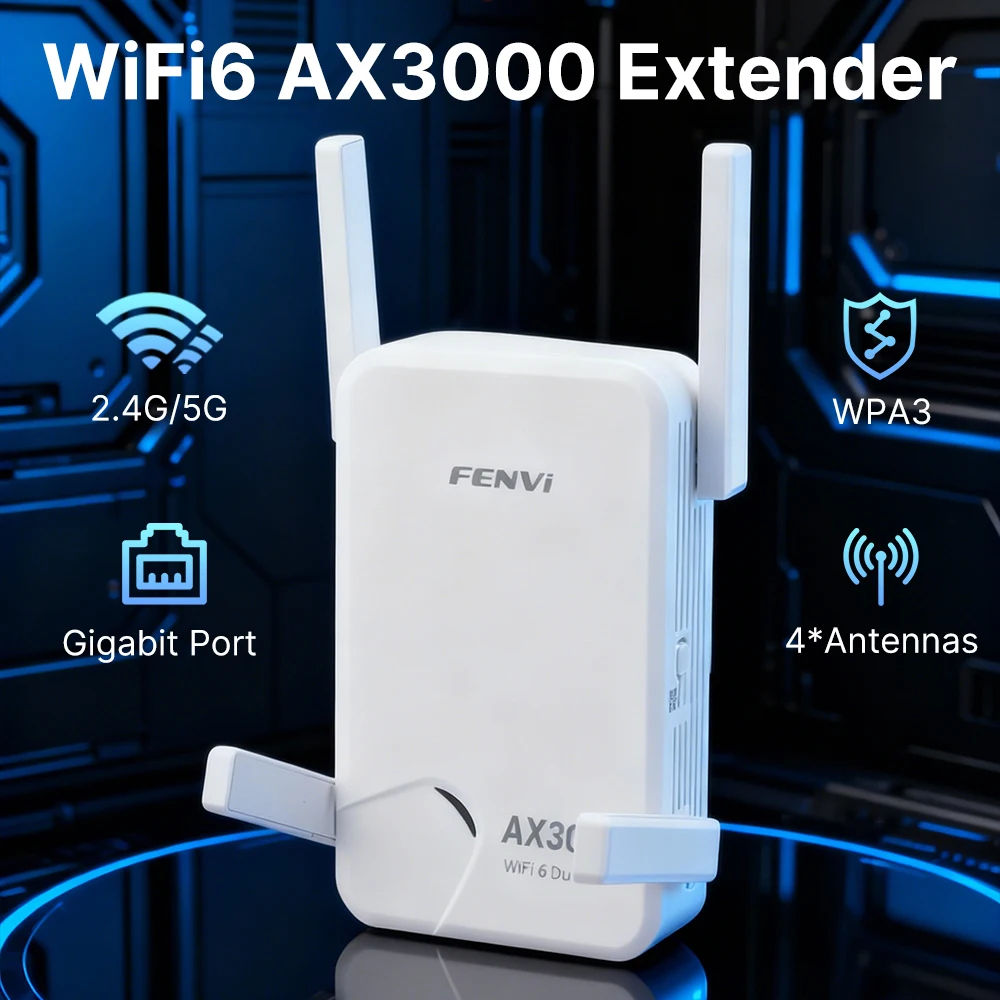 WiFi 6 AX3000 Wireless Repeater Wifi6 Signal Booster Dual Band 2.4/5Ghz 802.11ac Gigabit WiFi Long Range Amplifer WPS Easy Set