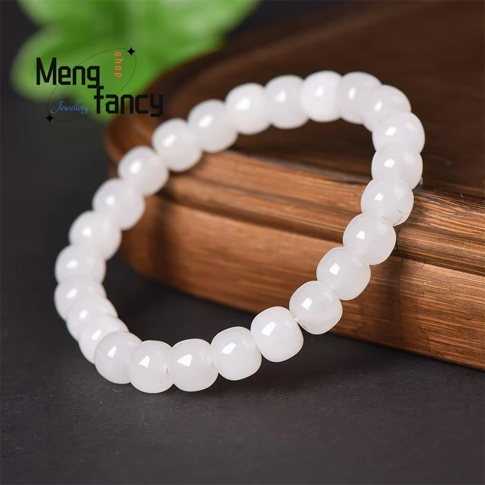 

Heitian Golden Thread Jade White Jade Bracelet, Old-Style Beaded Bracelet Round Beads, Plain Circle Beads Fashion Jewelry Elegan
