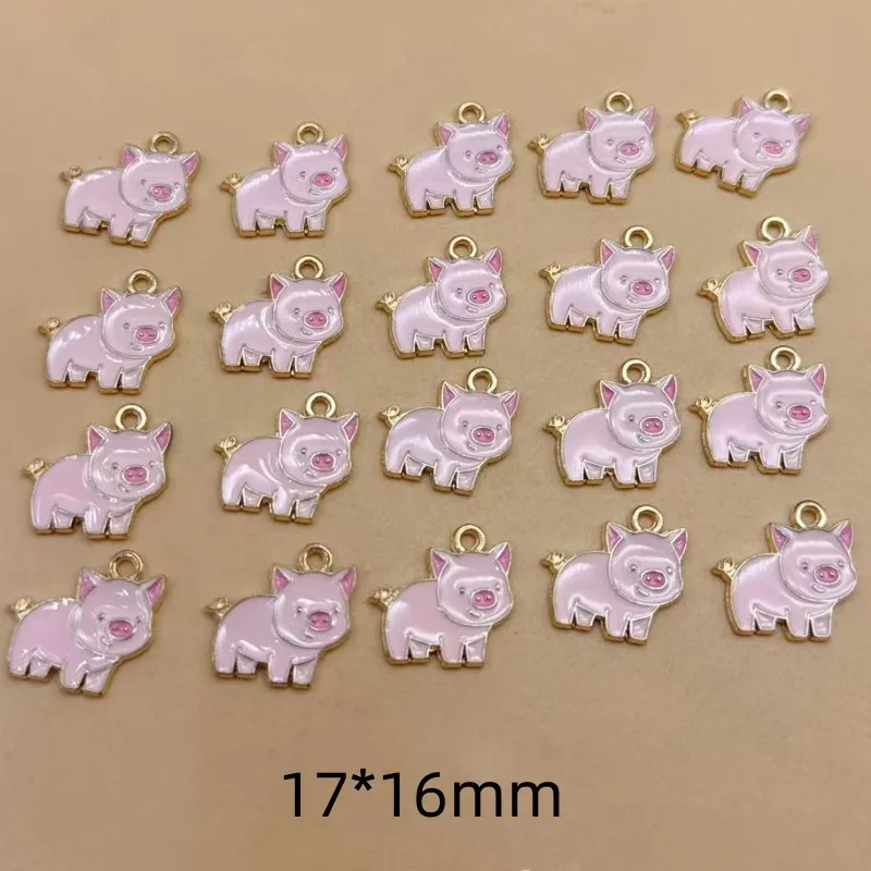 20Pcs Cartoon Enamel Pig Pendants Alloy Animals Charms for DIY Jewelry Making Cute Earring Bracelet Accessories Supplies