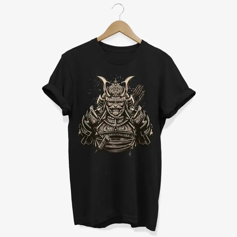 

Camiseta de guerrero samurái japonés con armadura, camiseta con gráfico de bushido japonés, camiseta de arte tradicional