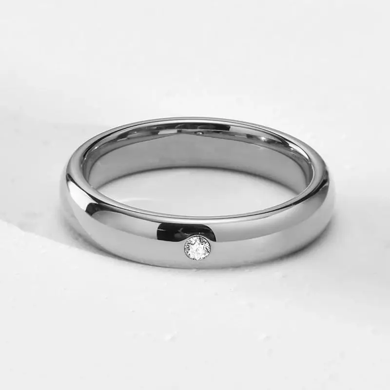 Simple 4mm Wedding Band Rings With AAA+ Cubic Zirconia Accessories Gifts Wholesale Stainless Steel Jewelry For Men Women image 3