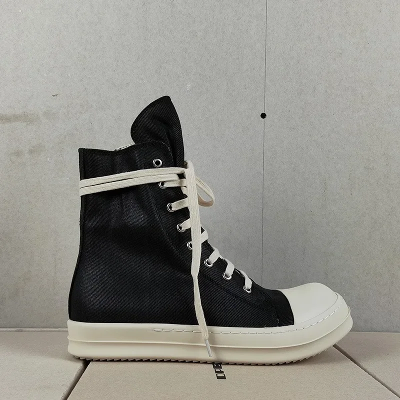 Brand High Quality Designer High Top Board Shoes Thick Sole Heightened Black Shoes Versatile Canvas Shoes O-Wen Women's Boots