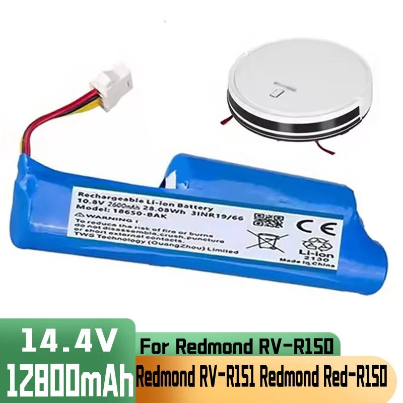 Batería de repuesto de 10,8 V y 6800mAh para Redmond RV-R150, Redmond RV-R151, para aspiradora robot Vileda VR 102, Vileda VR201 Petpro
