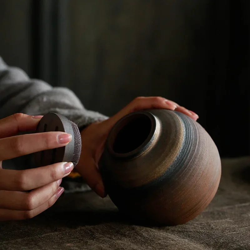 Earthenware Tea Manual Vintage Ceramic Sealed Storage Cha Guan Pu Er Guan Tea Jar Tea Storage Travel Tea Accessories Ceramic Jar