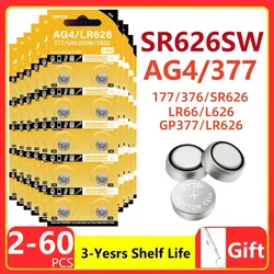 Pilas alcalinas de botón para reloj, pila de botón de 1,55 V, AG4 377, SR626SW, SR626, 177, 376, 626A, LR66, LR626, para juguetes, reloj, 2 piezas-50 piezas