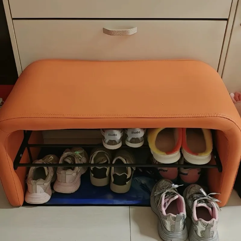 Luxury PU Leather Entryway Bench, Hallway Seating Shoe Stool with Thick Cushion, Rounded Anti-Scratch Floor Protector