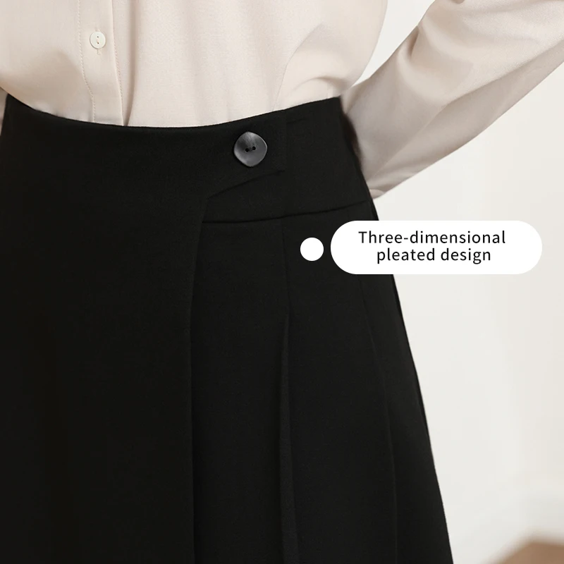 I BELIEVE YOU Women's Black High Waist A-Line Midi Skirt 2026 Autumn Wrinkle Resistant Elegant Commuter Long Skirt 2263026555
