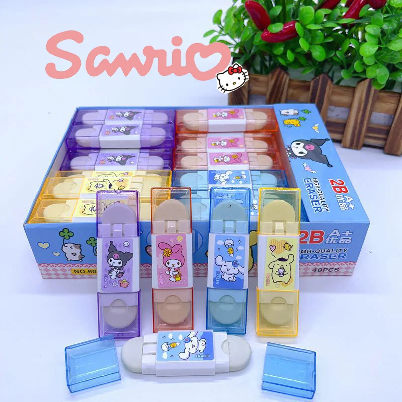 48pcs Sanrio Rubber Eraser Set Anime Melody Kuromi Cinnamoroll Student Pencil Erasers Stationery School Supplies Gift Wholesale