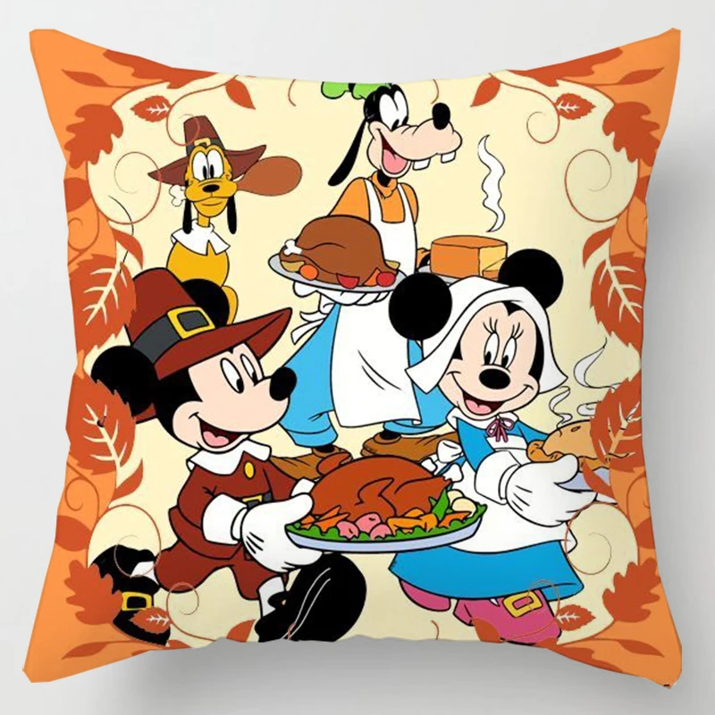 Mickey Mouse Pillowcase Autumn Disney Mickey Minnie Print Cushion Cover Thanksgiving Party Autumn Decoration Room Home Decor