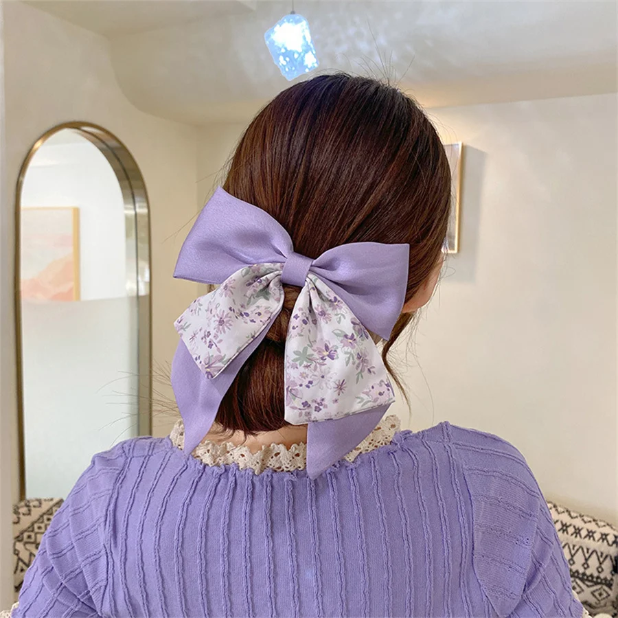 Elegant Bow Ribbon Hair Clip Fashion Simple sweet Satin Spring Clip Hair Pin Retro Headband with Clips Girls Hair Accessories