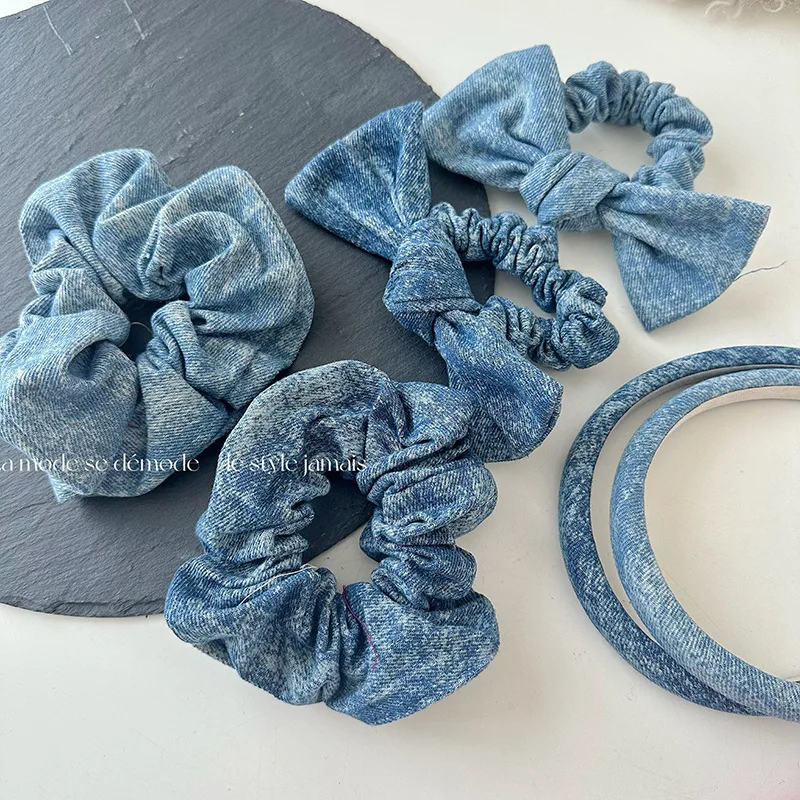 Scrunchies jeans simples para mulheres, laços de cabelo, bandana vintage, suporte de rabo de cavalo, elástico, elásticos, acessórios de cabelo, novos