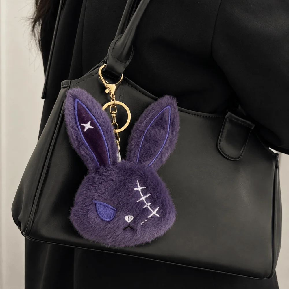Cute Gothic Bunny Keychain Animal Flexible Ears Rabbit Keyring Soft Spooky Design Fluffy Backpack Pendant Party Gifts