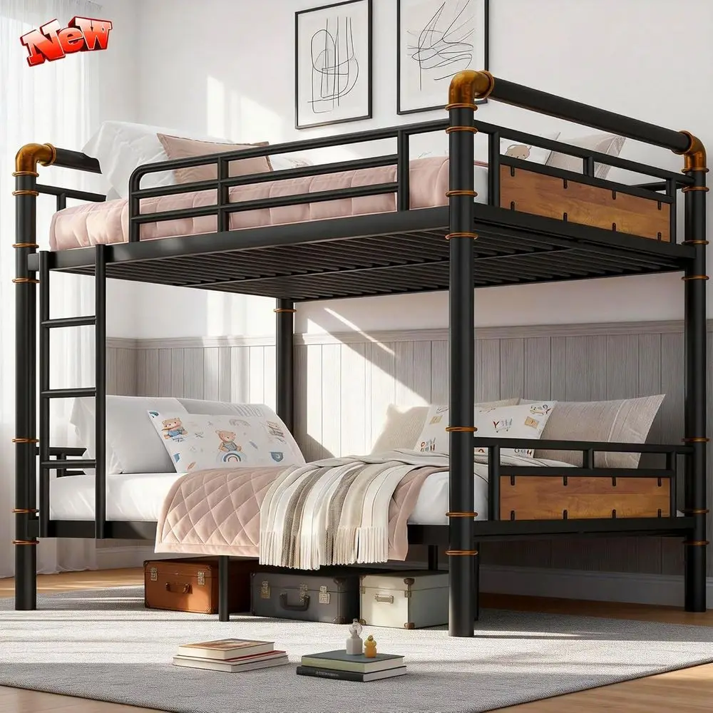 

Sturdy Adult & Teen Bunk Bed with Ladder and Safety Rail, Holds 700lbs, Convertible to Singles, Black