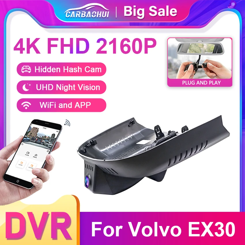Car Drive Recorder Dash Camera for Volvo EX30 2024 2025, 4K Hidden DVR Original Factory Style Perfect Fit Dashcam for Volvo