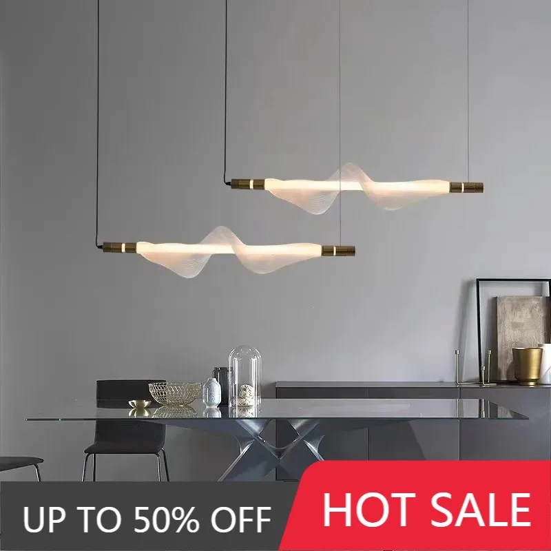 Designer Horizontal Led Pendant Lamp Dinning Room Net Light Nordic Long Tube PVC Light Home Decor Foyer LED Kitchen Island Light
