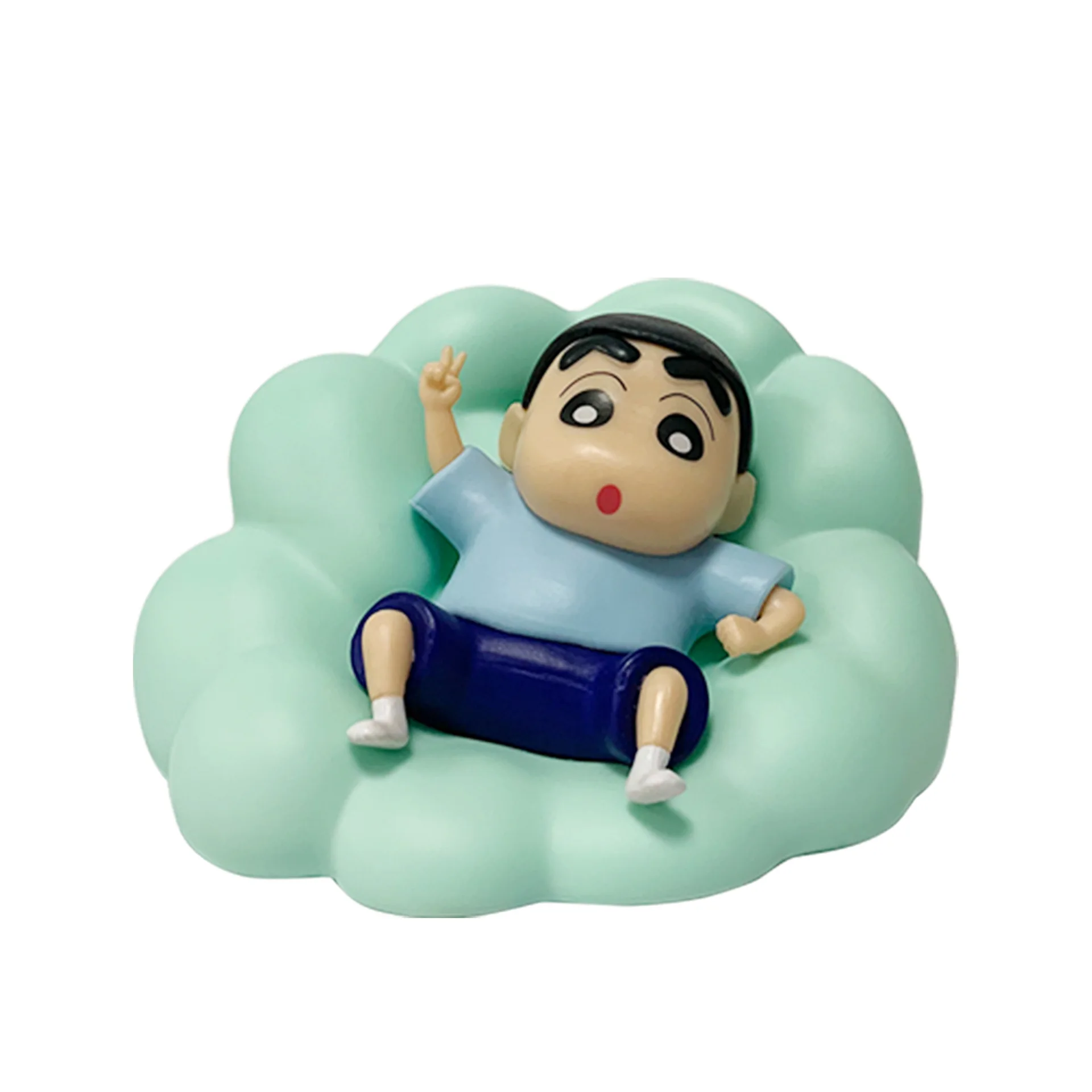 Cute Crayon Shin-chan Nohara Shinnosuke Action Figure Lying Position Pajamas Billet Cloud Base Collectible Model Funny Decor Toy