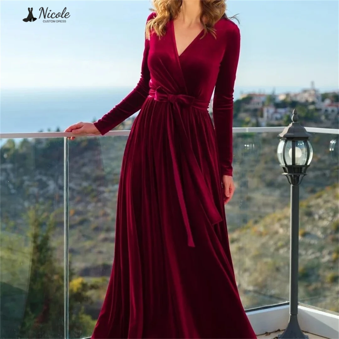 

Nicole Custom Made Luxurious Party Dress Claret Ball Gowns V-neck Luxury Prom Dresses 2025 Line A Robes De Cocktail Evening Gown