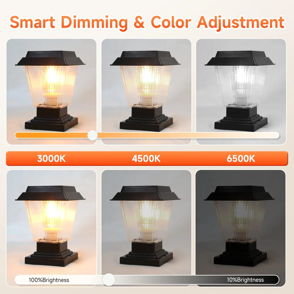 Solar Lamp Remote Control Waterproof Solar Post Light Outdoor Timed Solar Pillar Lights LED Post Light for Garden Patio Decor