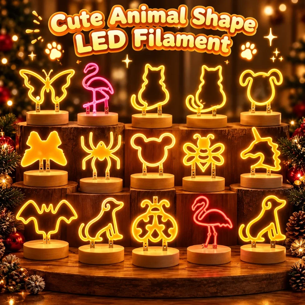1-50Pcs 3V Cute Animal Shape LED Filament Light DIY Fun Butterfly Cat Dog Flamingo Unicorn Filament for Bedroom Party Decor