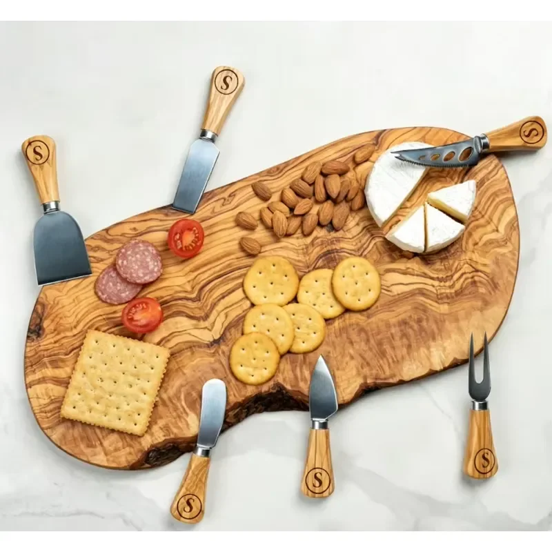 for Personalized log-olive wood cutter board, patterned cheese tray, perfect for weddings and special gifts