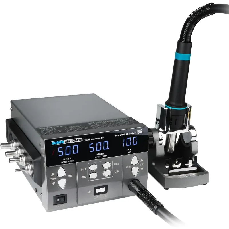 SUGON 8620DX 110V Digital Hot Air Rework Station 1300W,212℉-845℉ Adjustable Temperature C/F,4 Memory Storage,6 Air Nozzle,