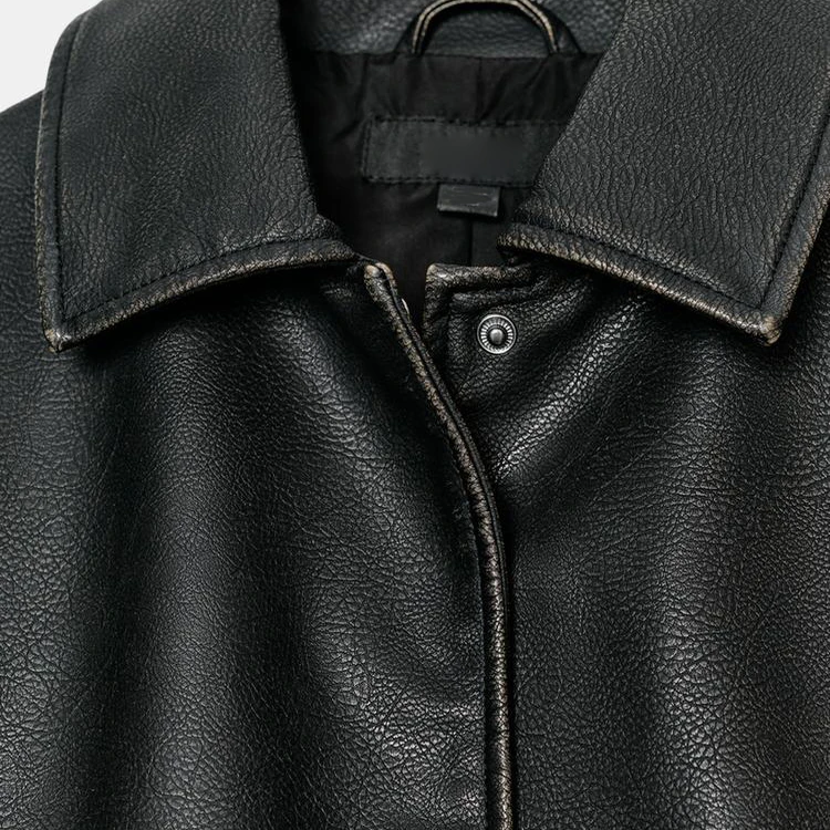 جديد الخريف المرأة دراجة نارية Sle ort Jaet ملابس خارجية طويلة Sve بولي Leather الجلود محاكاة غطاء طوق سستة إغلاق Casu...