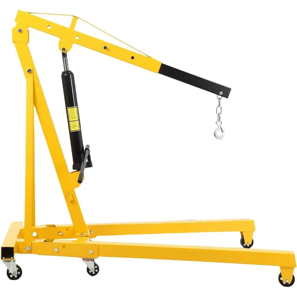 2 Ton Folding Engine Hoist Cherry Picker with Lever and 6 Casters Heavy Duty Hydraulic Shop Crane Adjustable Positions Sturdy