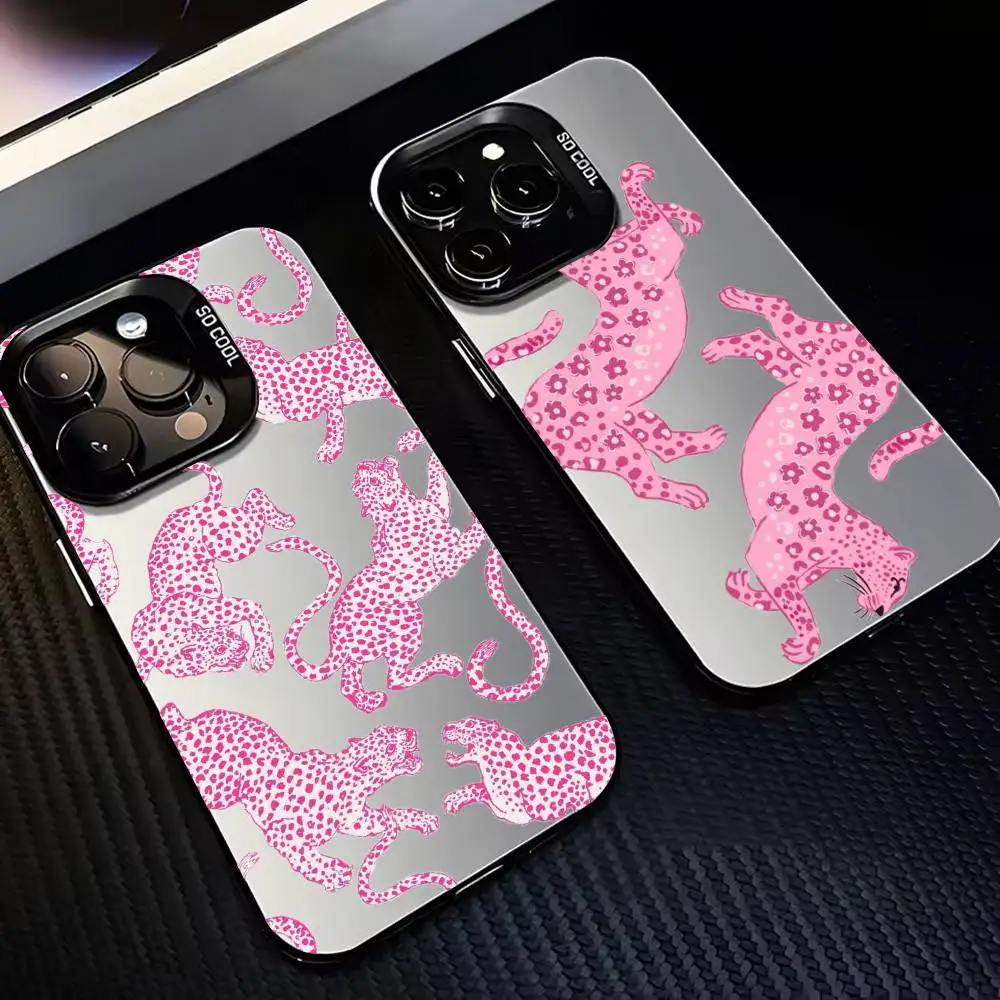 

HOT Luxury Leopard pattern Phone Case For iPhone17,16,15,14,13,12,11 Plus,Pro Max Black Candy Silver Plated Cover