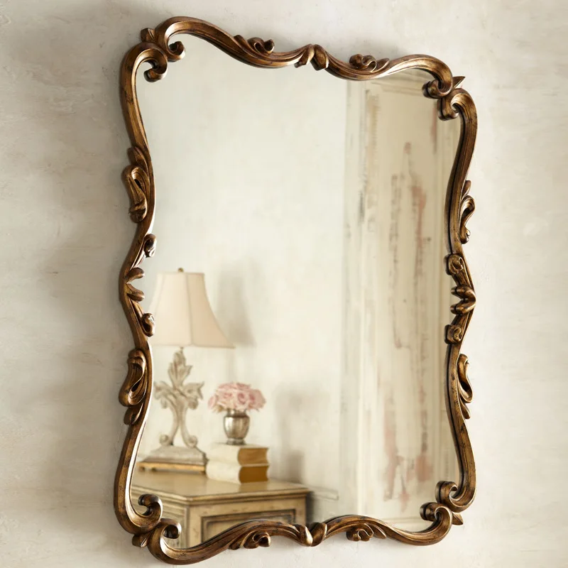 European bathroom mirror wall-mounted vintage makeup mirror bedroom wall-mounted French bathroom American carved smart toilet mi