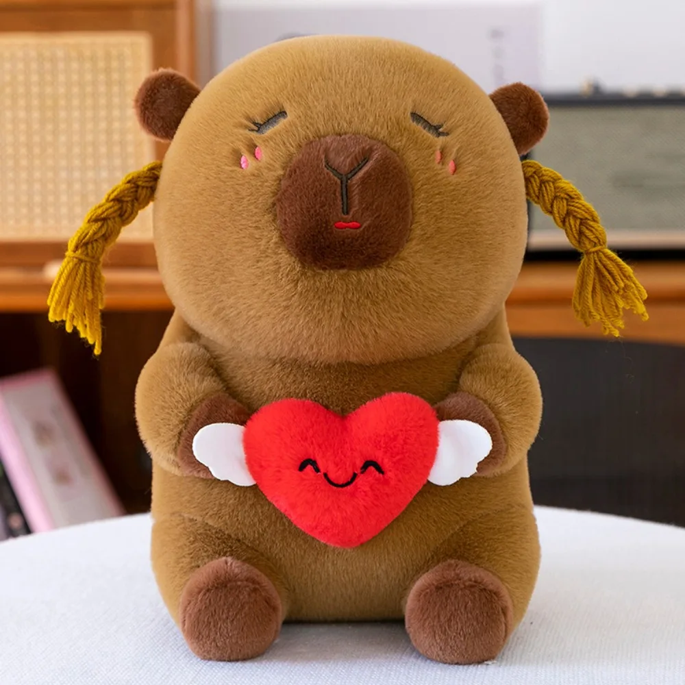 Belle coeur d'amour Capybara peluche jouet tressé moelleux Capybara coton poupée marron doux Capybara peluche poupée chambre décor