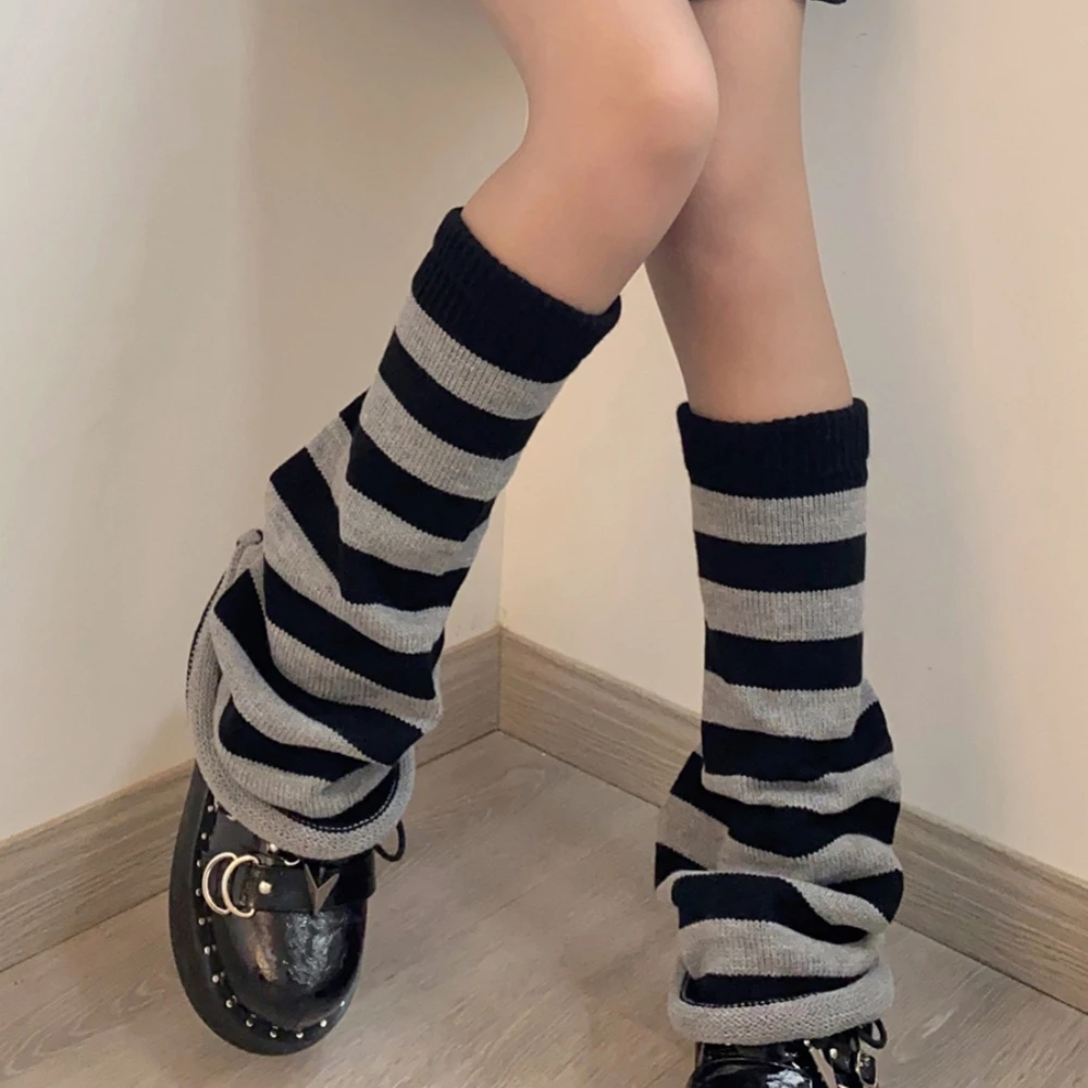 Y2k Women's Striped Leg Warmers Long Flared Stacked Sockliner Cute Warm Foot Sleeve Socks Harajuku Winter Streetwear Leggings