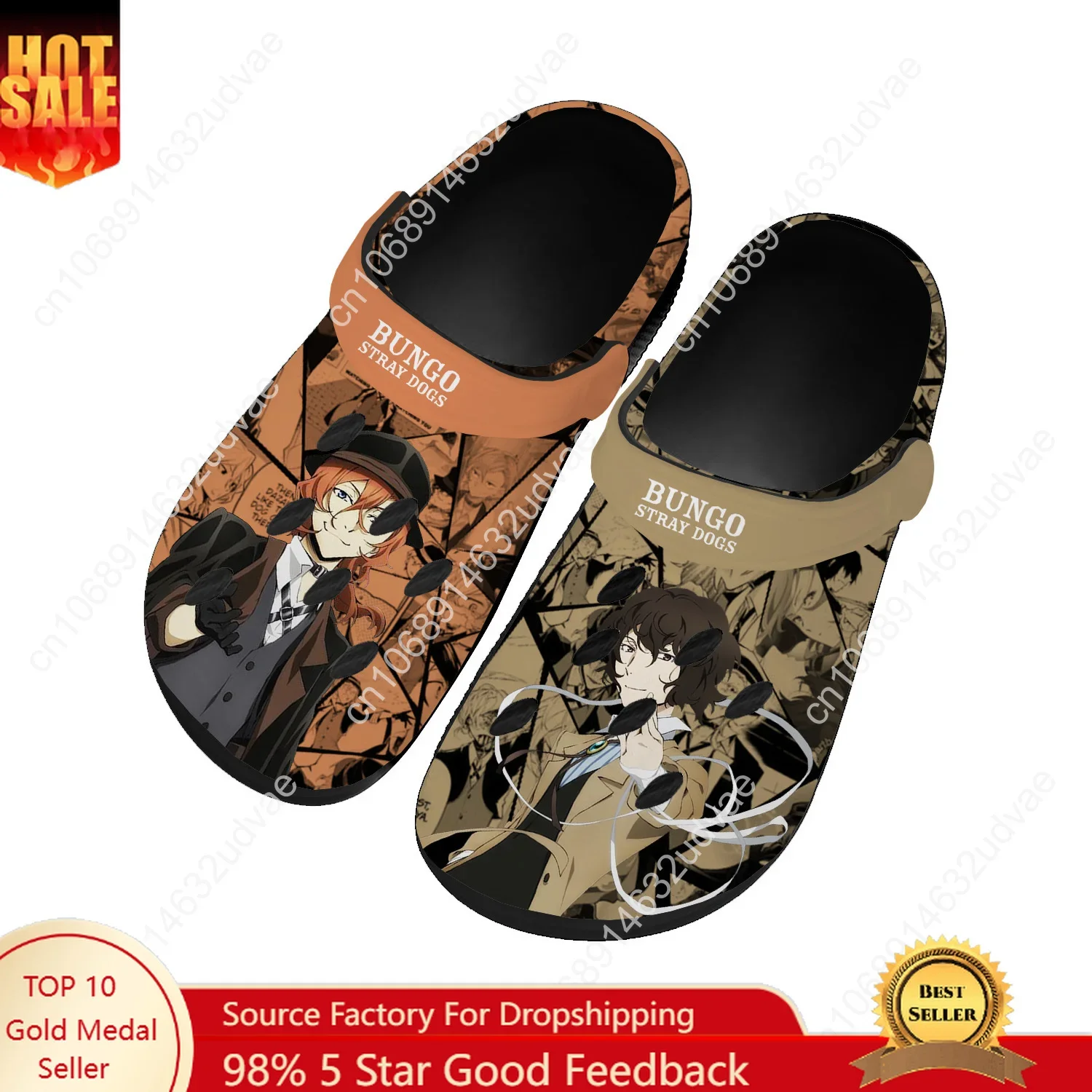 B-Bungos S-Stray D-Dogs Zapatos de Agua para Hombre y Mujer, Zuecos de Alta Calidad para Hogar y Jardín, Sandalias Personalizadas, Pantuflas Transpirables con Orificios para Playa