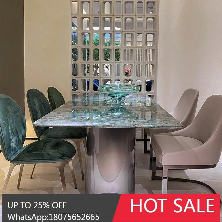 

HLZ Natural Household Marble Dining Table Italian Minimalist High-end Villa Rectangular Dining Table