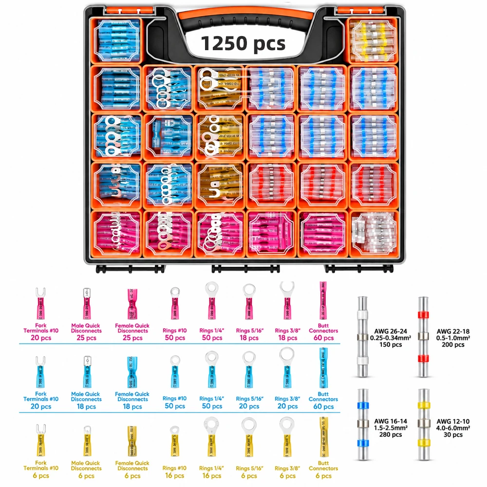 Solder Seal Wire Connectors Heat Shrink Butt Terminals Waterproof 26-10 AWG SST Assorted Kit Marine Automotive Trailer