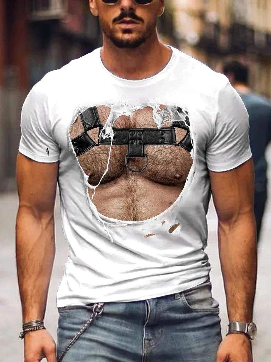 Muscle 3d Print Men's T Shirt Fitness Short Sleeve Summer Tops Tee Casual Fashion Street Male Clothing Party Men T Shirt