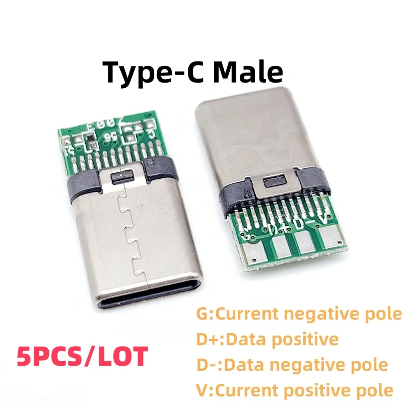 5PCS/LOT USB 3.1 Type C Connector 24 Pins Male/14 Pins Female Socket Receptacle Adapter to Solder Wire & Cable Support PCB Board