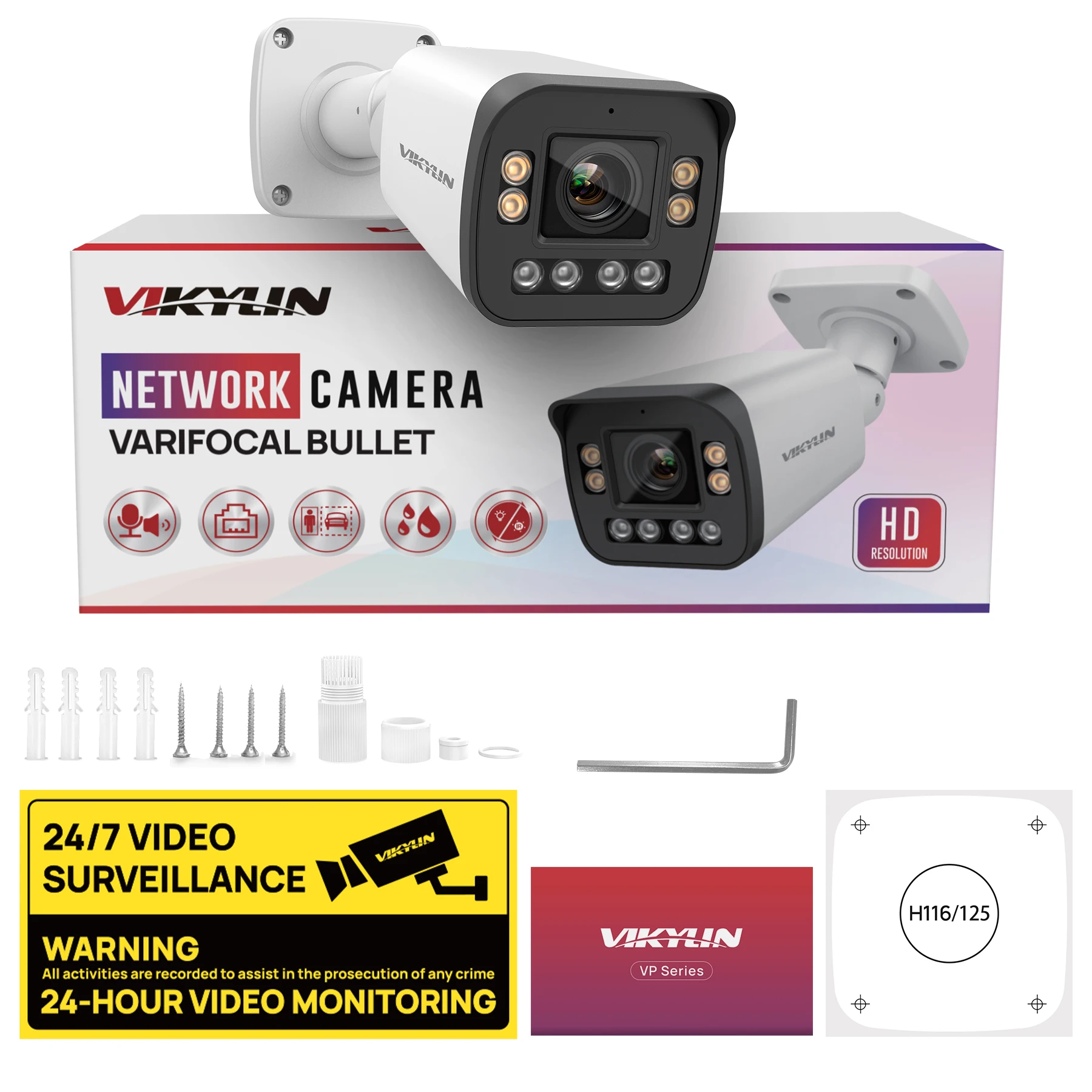 VIKYLIN 4K 8MP 5X Zoom Bullet IP Camera SD Card Slot 2-way Audio Surveillance IP Camera IP66 Onvif Home CCTV POE Security Camera