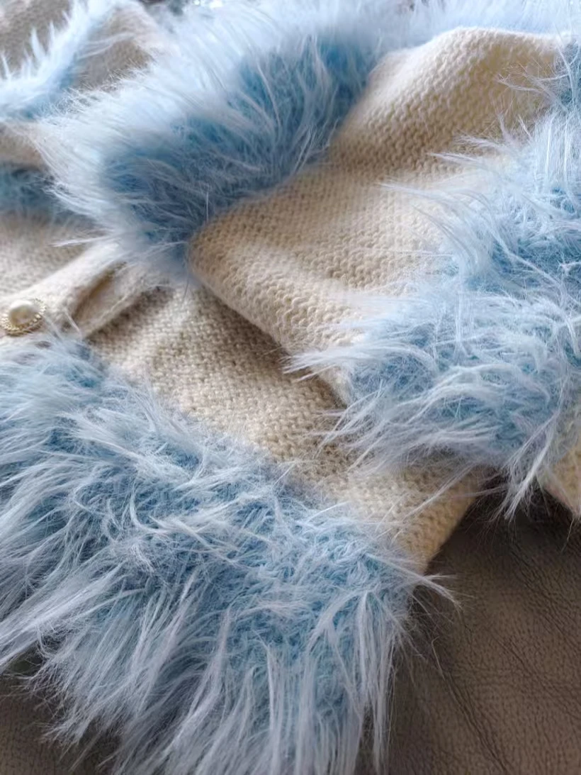 Luxe stijl dikke warme namaakbont gebreide wintertrui voor dames bloem kralen gebreide vest jas uitloper trui jas