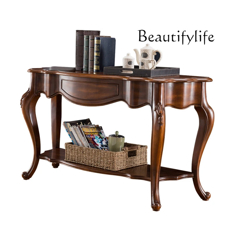 

American all-solid wood porch cabinet, foyer entrance entrance entrance table, living room wall table, European sofa back table